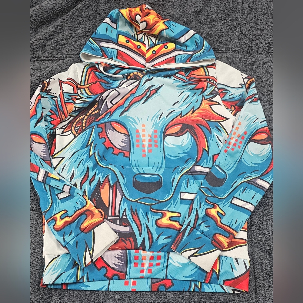 Newcosplay Wolf Kids Graphic Hoodie - Blue and Red
